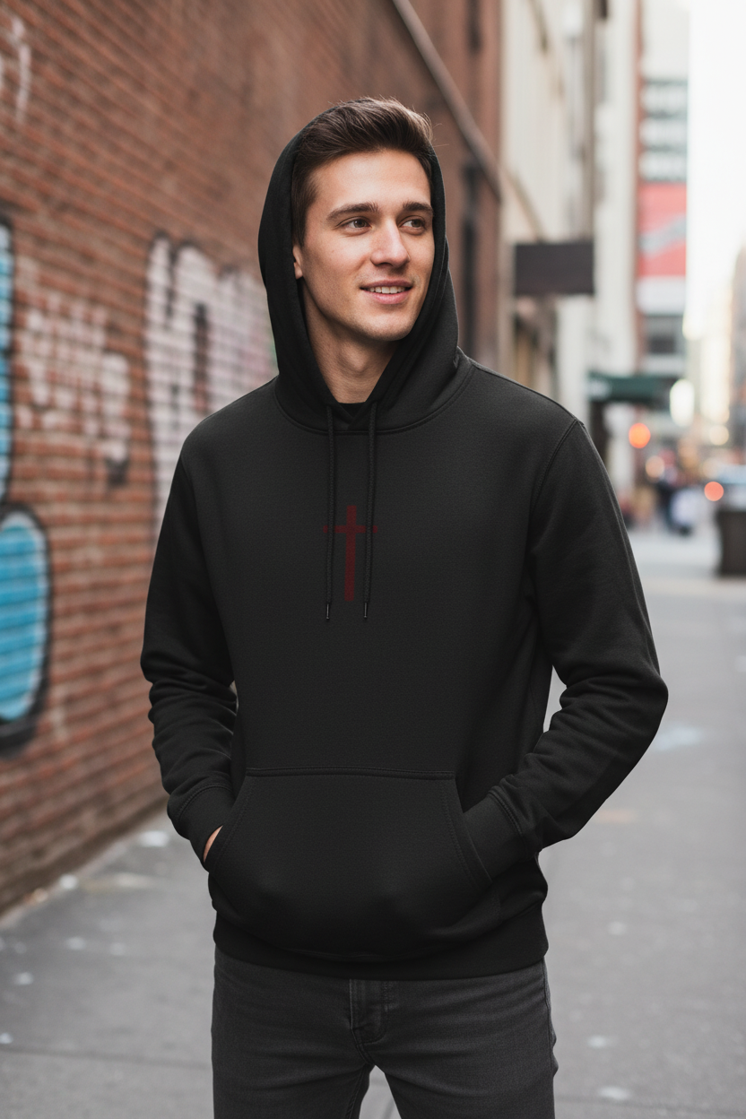 Simple Embroidered Cross Hoodie